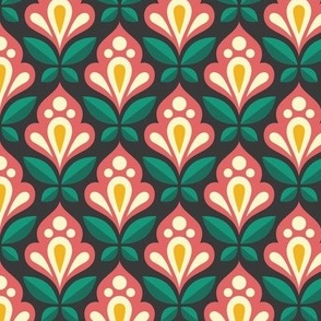 2084 Small - geometric flowers, red / green