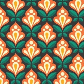 2085 Small - geometric flowers, orange / green