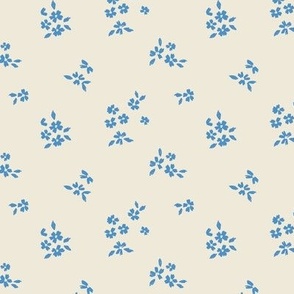 Bright Blue Ditsy Boho Flower Sprigs on Vanilla Cream