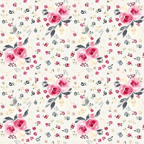 Christmas Floral cream, 9 inch fabric 24 inch wallpaper, watercolor floral, Christmas watercolor, watercolor rose, Christmas rose