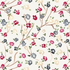 Ditsy Floral cream, 5 inch fabric 24 inch wallpaper, watercolor floral, Christmas watercolor, watercolor blossom, Christmas branch