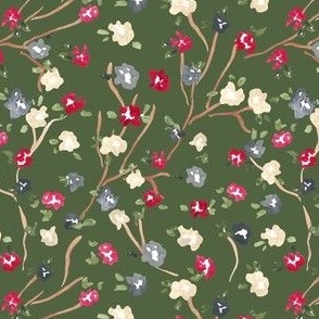 Ditsy Floral olive green, 5 inch fabric 24 inch wallpaper, watercolor floral, Christmas watercolor, watercolor blossom, Christmas branch