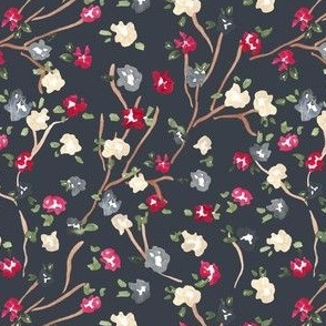 Ditsy Floral grey, watercolor floral, 5 inch fabric 24 inch wallpaper,  Christmas watercolor, watercolor blossom, Christmas branch