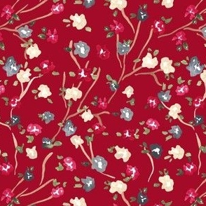 Ditsy Floral red, watercolor floral, 5 inch fabric 24 inch wallpaper, Christmas watercolor, watercolor blossom, Christmas branch