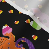 Dotted Cats Painting Candy Corn blackish background large scale