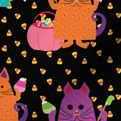 Dotted Cats Painting Candy Corn blackish background large scale