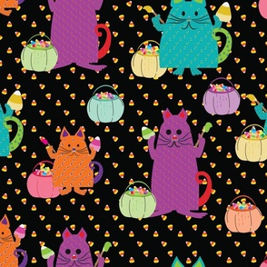 Dotted Cats Painting Candy Corn blackish background large scale