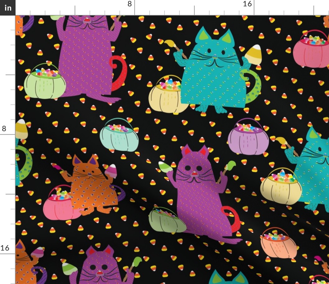 Dotted Cats Painting Candy Corn blackish background large scale