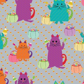Dotted Cats Painting Candy Corn large scale grey background 