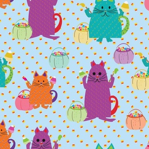 Dotted Cats Painting Candy Corn large scale light blue background