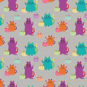 Dotted Cats Painting Candy Corn small scale grey background