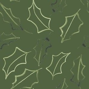 tossed holly green, 6 inch fabric 24 inch wallpaper, holly leaf, Christmas, watercolor Christmas 