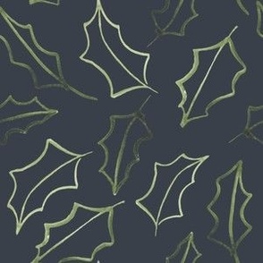 tossed holly grey, holly leaf, 6 inch fabric 24 inch wallpaper, Christmas, watercolor Christmas 