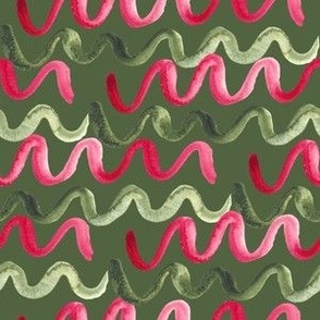 wiggly stripe green, 6 inch fabric 24 inch wallpaper, Christmas stripe, organic stripe, watercolor