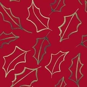 tossed holly red, 6 inch fabric 24 inch wallpaper, gender neutral Christmas, red and green