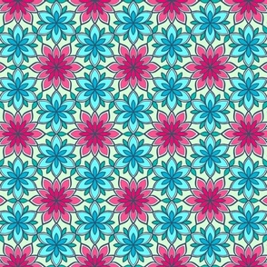 bright floral motifs - pink and teal blue - home decor- bedding - retro - whimsical 