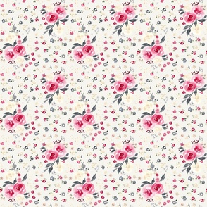 Christmas Floral cream, 6 inch fabric 24 inch wallpaper, watercolor floral, watercolor Christmas, light floral