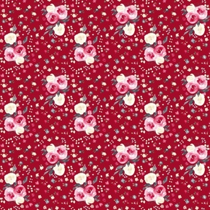 Christmas Floral red, 6 inch fabric 24 inch wallpaper, watercolor floral, watercolor Christmas, red floral