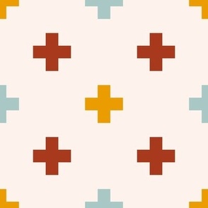 Boho geometry 4 - red, blue, yellow crosses