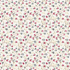 Ditsy Floral cream, 6 inch fabric 24 inch wallpaper,  Christmas floral, watercolor floral, blossom branch
