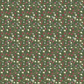 Ditsy Floral green, 4.5 inch fabric 24 inch wallpaper,  watercolor floral, Christmas floral, olive green floral