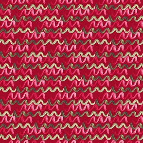wiggly stripe red, 6 inch fabric 24 inch wallpaper, green and red stripe, organic lines, 