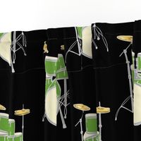 Green Drum Set on Black Medium Wallpaper Fabric Home decor 