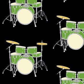Green Drum Set on Black Medium Wallpaper Fabric Home decor 