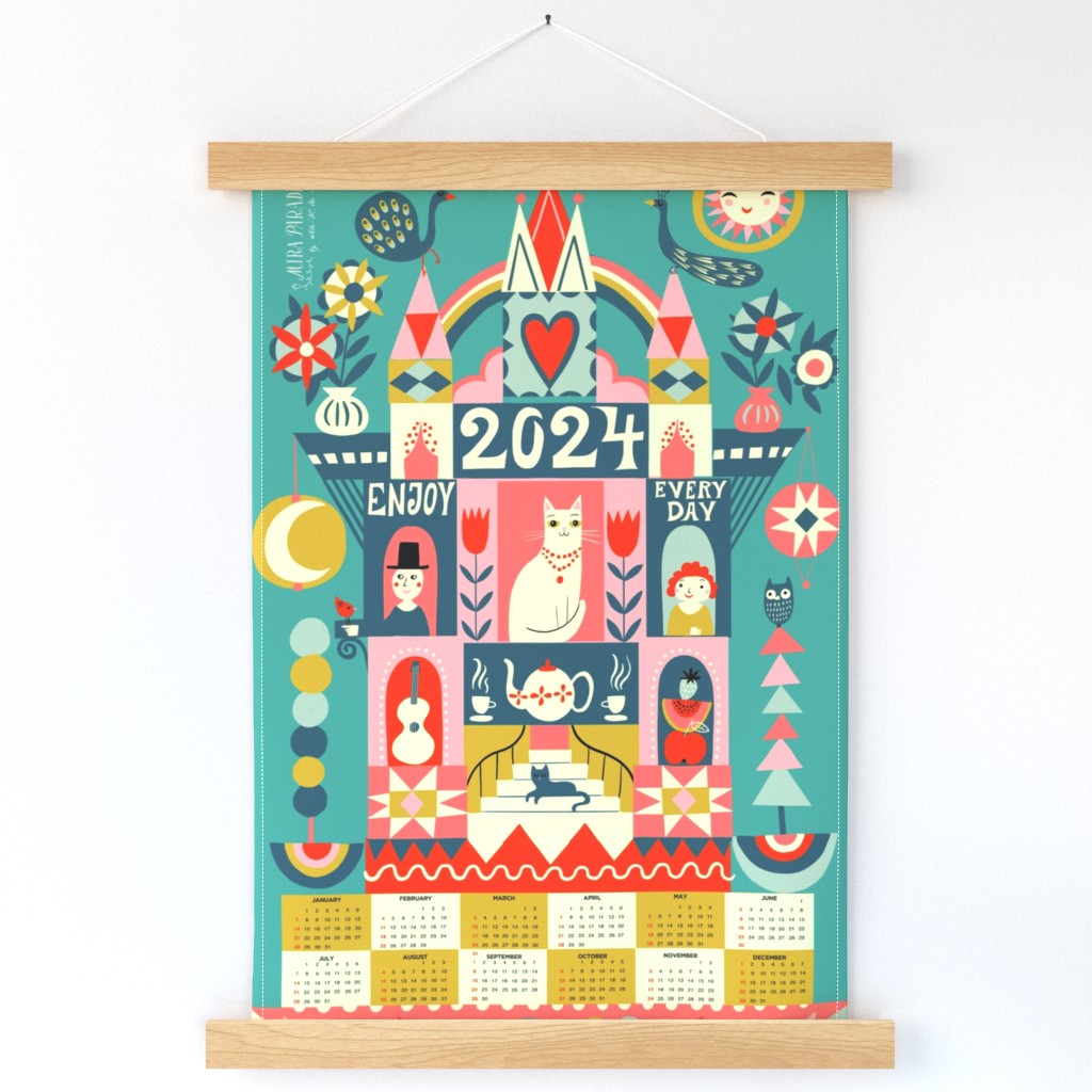 Enjoy every day calendar 2024 // turquoise // tea towel