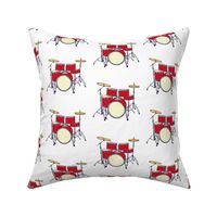 Red Drums on White New Illustration Wallpaper Fabric
