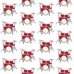 Red Drums on White New Illustration Wallpaper Fabric