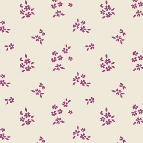 Fuschia Pink Ditsy Boho Flower Sprigs on Vanilla Cream