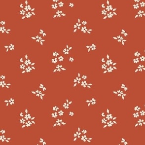 Ditsy Boho Flower Sprigs on Rouge Red
