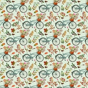 Tiny Scale / Autumn Bike Ride / Light Mint Background