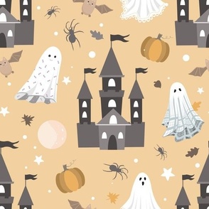 Castles, cute ghosts, bats, and pumpkins