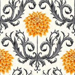 Victorian Golden Dahlias - medium - rococo, baroque, yellow flowers, floral, romantic, victorian floral