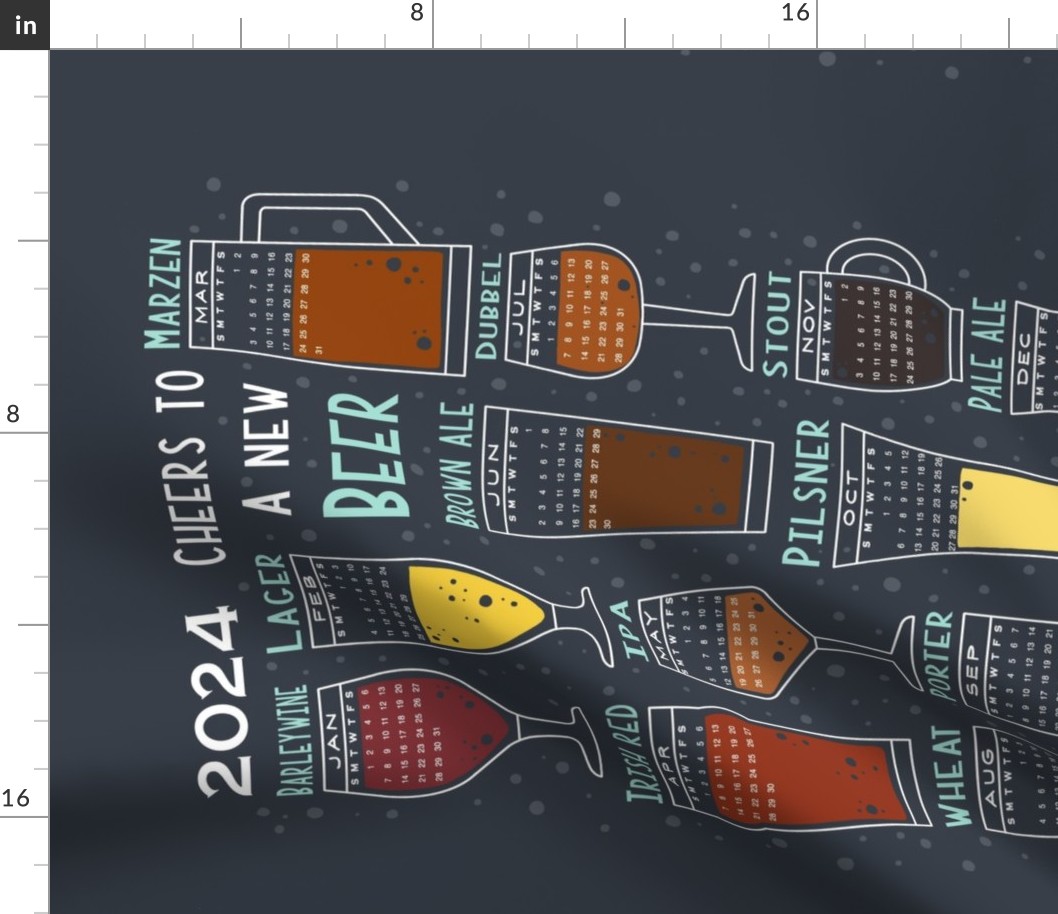 2024 Calendar - Cheers to a New Beer - 2024 tea towel, calendar tea towel, 2024 calendars, beer, drinks calendar, beer calendar 