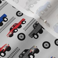 SMALL pickup truck fabric - trucks fabric, boys, red and blue truck