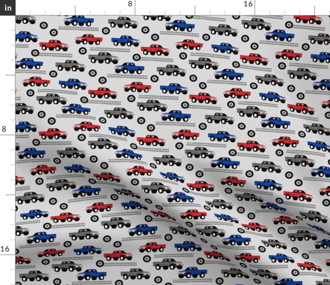 SMALL pickup truck fabric - trucks fabric, boys, red and blue truck