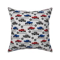 MEDIUM pickup truck fabric - trucks fabric, boys, red and blue truck