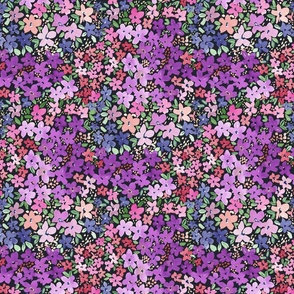 Watercolor Ditsy Floral in Purple on Black