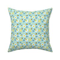 bee happy cute bees and daisy flowers blue design - (size xsmall) - home decor - kids and babies -  nursery. 