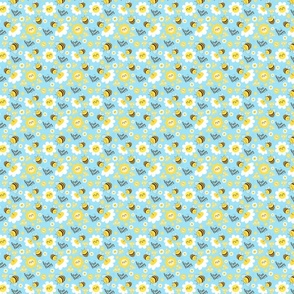 bee happy cute bees and daisy flowers blue design - (size xsmall) - home decor - kids and babies -  nursery. 
