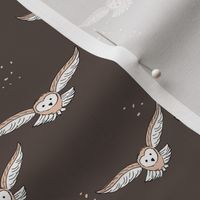 Cute freehand minimalist owl design woodland fall animals for kids boho style chocolate coffee brown neutral boys palette