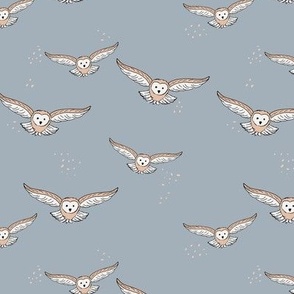 Cute freehand minimalist owl design woodland fall animals for kids boho style moody blue