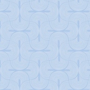Retro groovy freehand pattern seventies wallpaper rainbows thin line white on cornflower blue spring