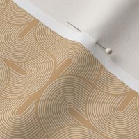 Retro groovy freehand pattern seventies wallpaper rainbows thin line white on caramel gold 