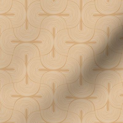 Retro groovy freehand pattern seventies wallpaper rainbows thin line white on caramel gold 