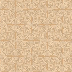 Retro groovy freehand pattern seventies wallpaper rainbows thin line white on caramel gold 