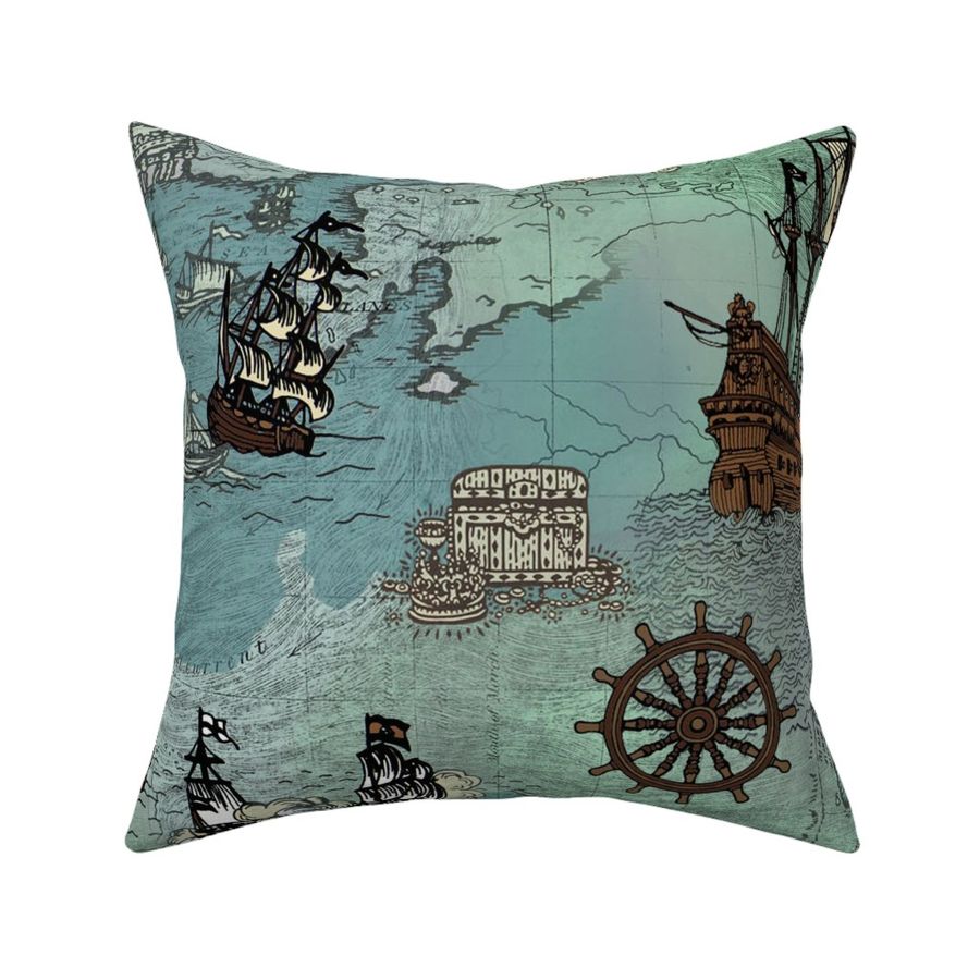 Pirate Ships 50% Bigger Blue Nautical Map